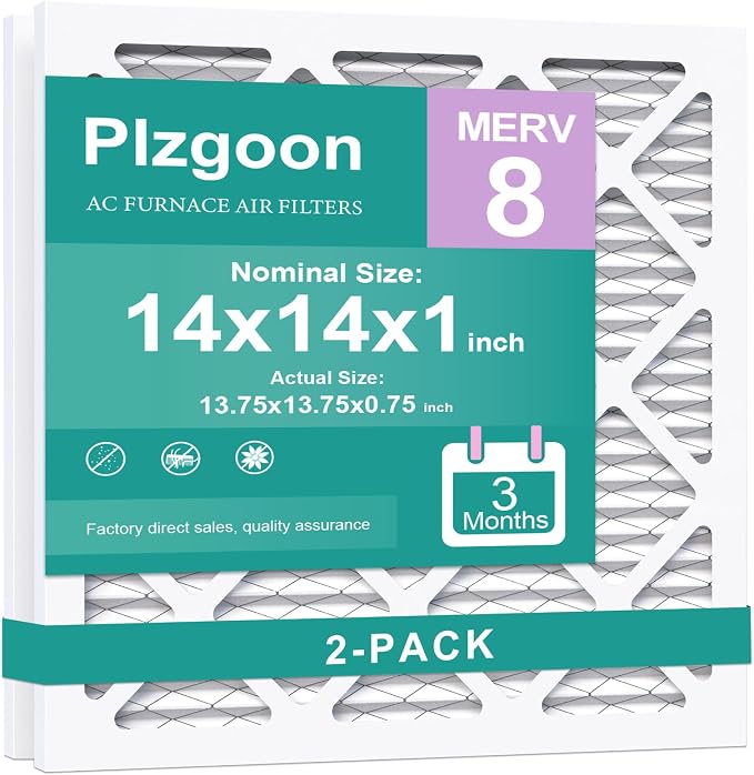 14x14x1 Air Filter MERV 8 (2 Pack) MPR 600 Pleated Air Furnace Filters Replacement Compatible with Air