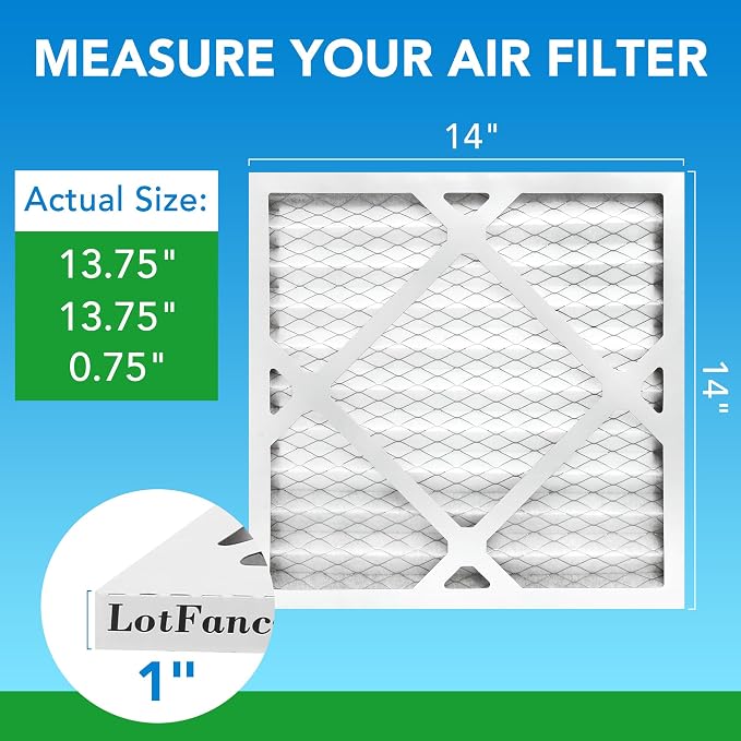 14x14x1 Air Filter MERV 8 4-Pack, Electrostatic Pleated Furnace & AC Filter, Captures Dust, Pet Hair, Pollen, Actual Size