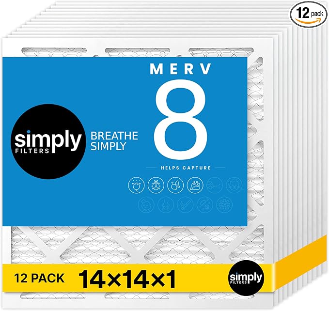 14x14x1 Air Filter, Merv 8, MPR 600, 12 Pack, Furnace Air Filter for HVAC (Actual Size: 13.75"x13.75"x0.75") DUST, Pet, &