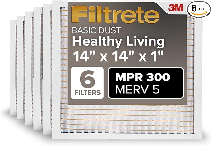 14x14x1 Air Filter, MPR 300, MERV 5, Clean Living Basic Dust 3-Month Pleated 1-Inch Air Filters, 6 Filters, product image