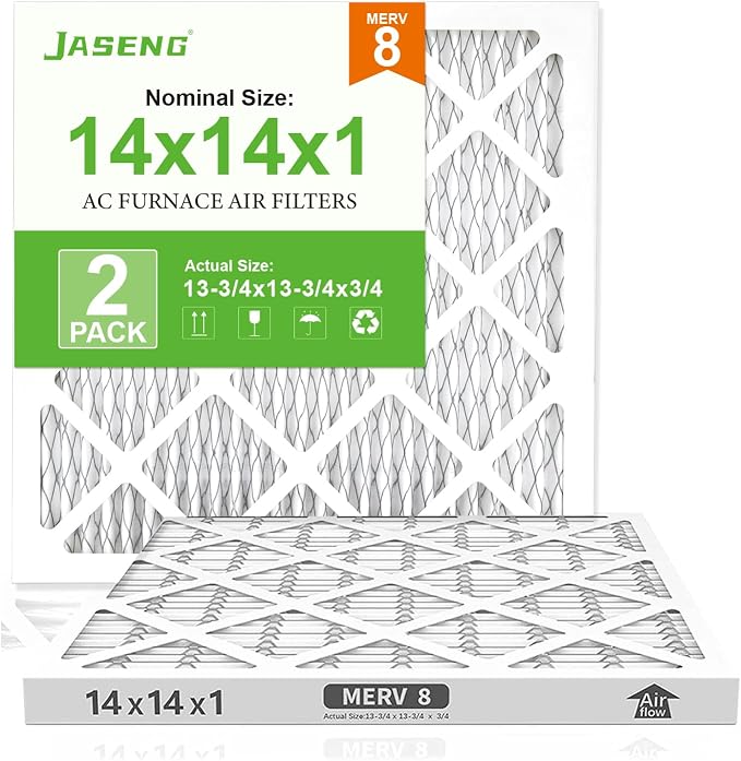 14x14x1 Air Filters, MERV 8 Pleated HVAC Furnace Filters (2-Pack) - Dust Defense, MPR 600 - exact dimensions
