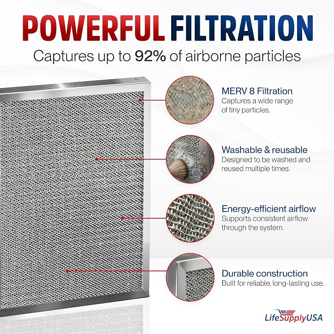 14x14x1 Electrostatic Air Filter, MERV 8, Washable, Reusable Furnace AC/HVAC Filter, Energy Saving, Easy to Clean, alternate