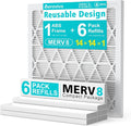 14x14x1 Refillable Air Filter Kit, MERV 8, 1 Reusable Frame & 6 Refills, Fits Most AC HVAC Furnace Devices, Actual Size