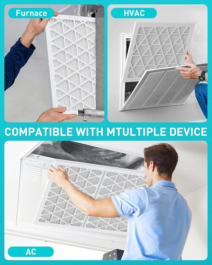 14x14x1 Refillable Air Filter Kit, MERV 8, 1 Reusable Frame & 6 Refills, Fits Most AC HVAC Furnace Devices, Actual Size