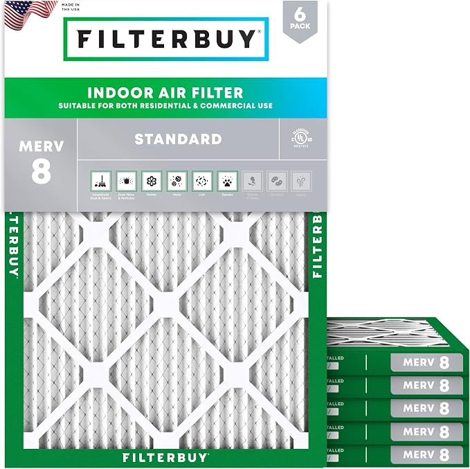 14x16x1 Air Filter MERV 8 Essential Dust & Allergy Defense (6-Pack), Electrostatic Pleated HVAC AC Furnace