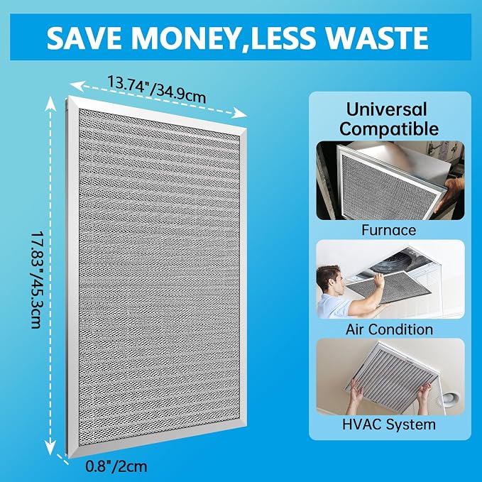 14x18x1 Air Filter HVAC AC Furnace Filter,MERV 8,Reusable Washable, Lasts a Lifetime,Permanent Air Filter,Breathe