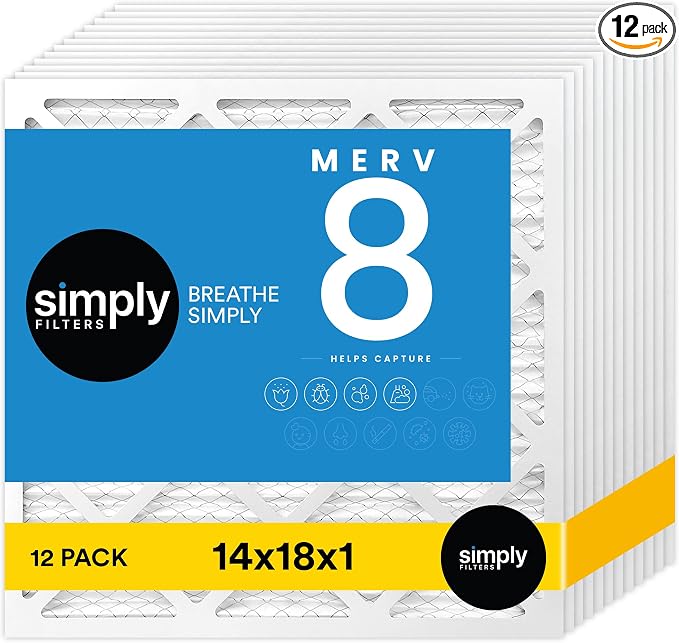 14x18x1 Air Filter, Merv 8, MPR 600, 12 Pack, Furnace Air Filter for HVAC (Actual Size: 13.75"x17.75"x0.75") DUST, Pet, &