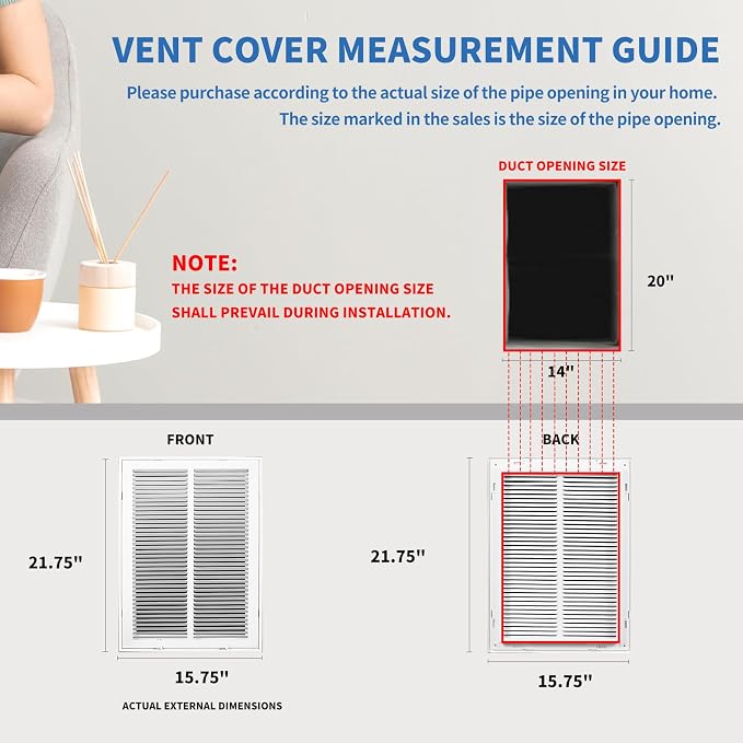 14x20 Return Air Grille [Duct Opening Size],Return Air Vent Cover for Wall Or Ceiling,Steel Return Air Filter Grilles