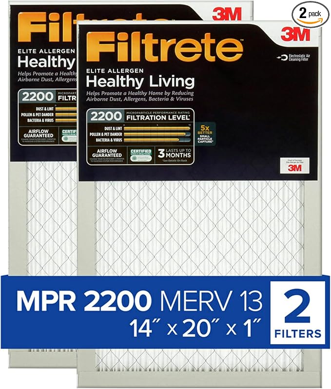 14x20x1 AC Furnace Air Filter, MERV 13, MPR 2200, Elite Allergen, Bacteria & Virus Filter, product image