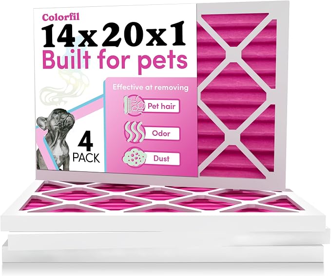14x20x1 Air Filter (4-Pack) | Made in the USA | Color Changing | Remove Cat and Dog Odor | MERV 8 for Pet Hair Dander and