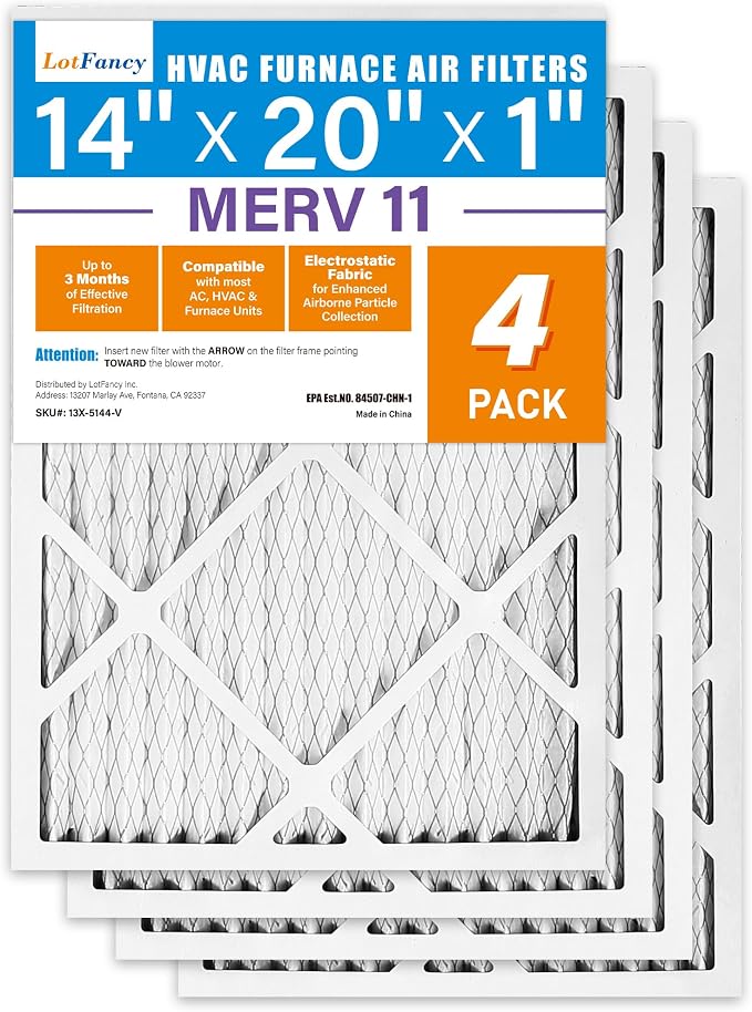 14x20x1 Air Filter MERV 11 4-Pack, Electrostatic Pleated AC Furnace Air Filter, Captures Dust, Smog & Pet