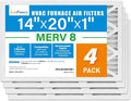 14x20x1 Air Filter MERV 8 4-Pack, Electrostatic Pleated Furnace & AC Filter, Captures Dust, Pet Hair, Pollen