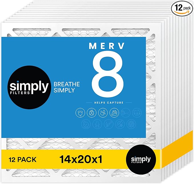 14x20x1 Air Filter, Merv 8, MPR 600, 12 Pack, Furnace Air Filter for HVAC (Actual Size: 13.75"x19.75"x0.75") DUST, Pet, &
