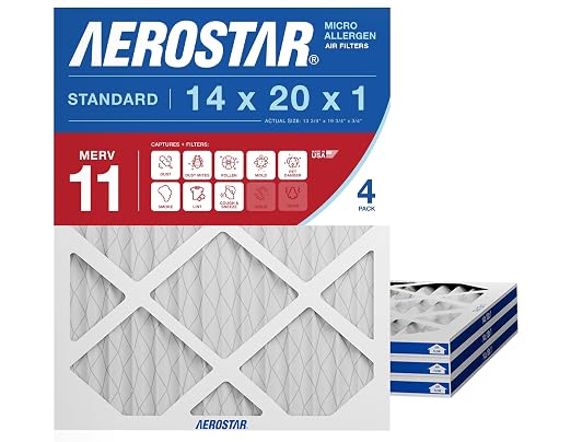 14x20x1 MERV 11 Air Filter, 4 Pack Set of HVAC Furnace Filters, Electrostatic MPR 1000-1200 & FPR 7 (Actual