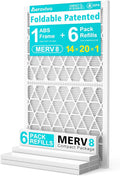 14x20x1 Refillable Air Filter Kit, MERV 8, 1 Reusable Foldable Frame & 6 Refills, Fits Most AC HVAC Furnace Devices, Actual