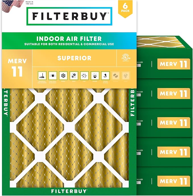 14x20x4 Air Filter MERV 11 Superior Pet & Allergy Defense (6-Pack), Electrostatic Pleated HVAC AC Furnace