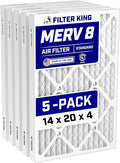 14x20x4 Air Filter (MERV 8) (5-Pack) Dust & Allergy Control AC Furnace Filters, MADE IN USA, HVAC, Pleated