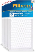 14x24x1 AC Furnace Air Filter, MERV 13, MPR 1900, Premium Allergen, Bacteria & Virus Filter, 3-Month Pleated 1-Inch