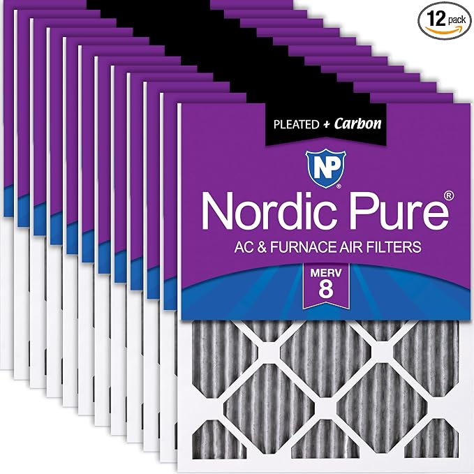 14x24x1 (Actual Size: 13 3/4 x 23 3/4 x 3/4) Furnace Air Filters MERV 8 Pleated Plus Carbon 12 Pack