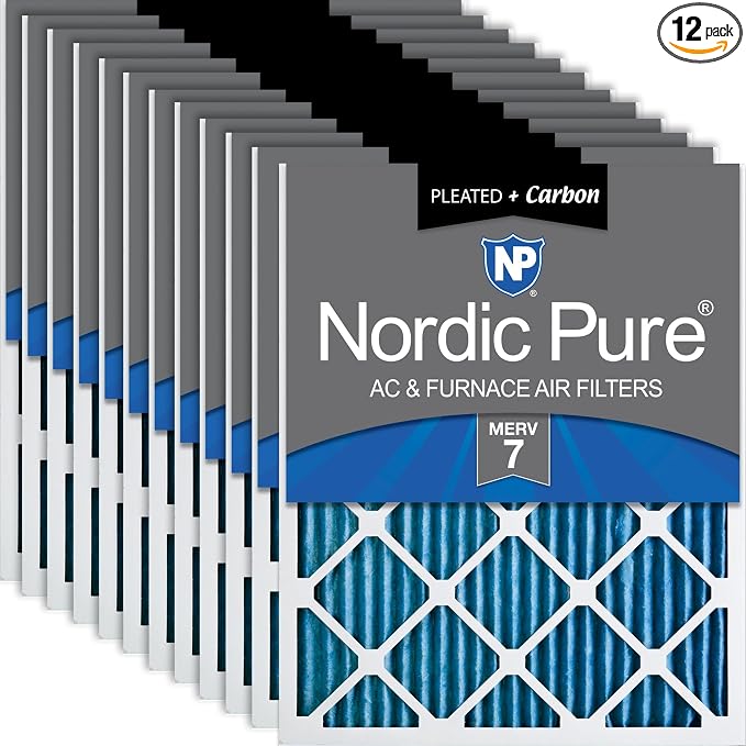 14x24x1 (Actual Size: 13 3/4 x 23 3/4 x 3/4) Pleated Air Filters MERV 7 Plus Carbon 12 Pack, product image