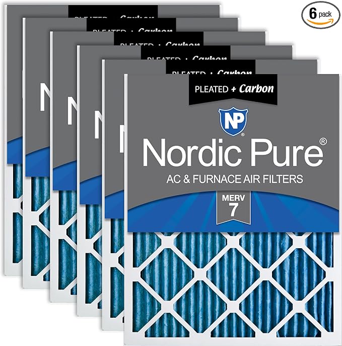 14x24x1 (Actual Size: 13 3/4 x 23 3/4 x 3/4) Pleated Air Filters MERV 7 Plus Carbon 6 Pack, product image