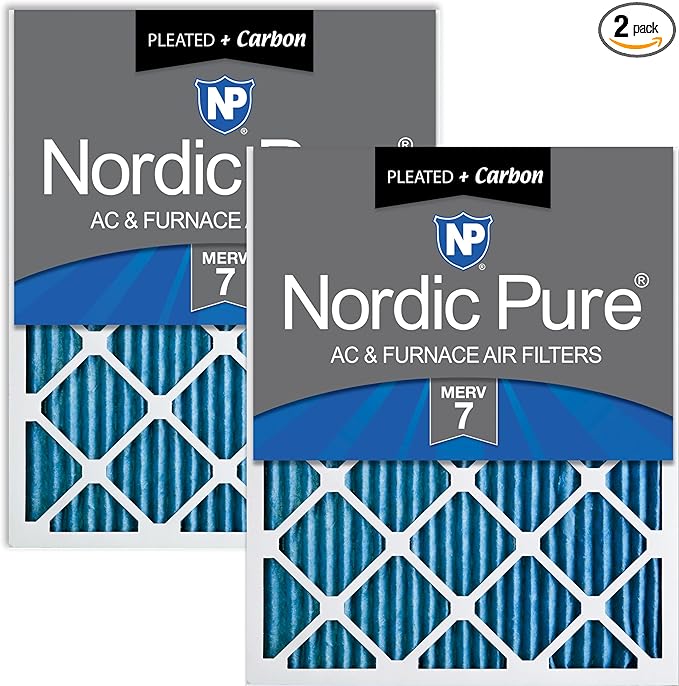 14x24x1 (Actual Size: 13 3/4 x 23 3/4 x 3/4) Pleated Air Filters MERV 7 Plus Carbon 2 Pack, product image