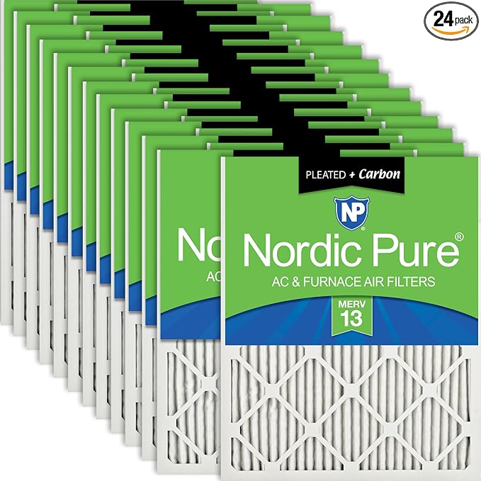 14x24x1 (Actual Size: 13 3/4 x 23 3/4 x 3/4) Pleated Air Filters MERV 13 Plus Carbon 24 Pack, product image