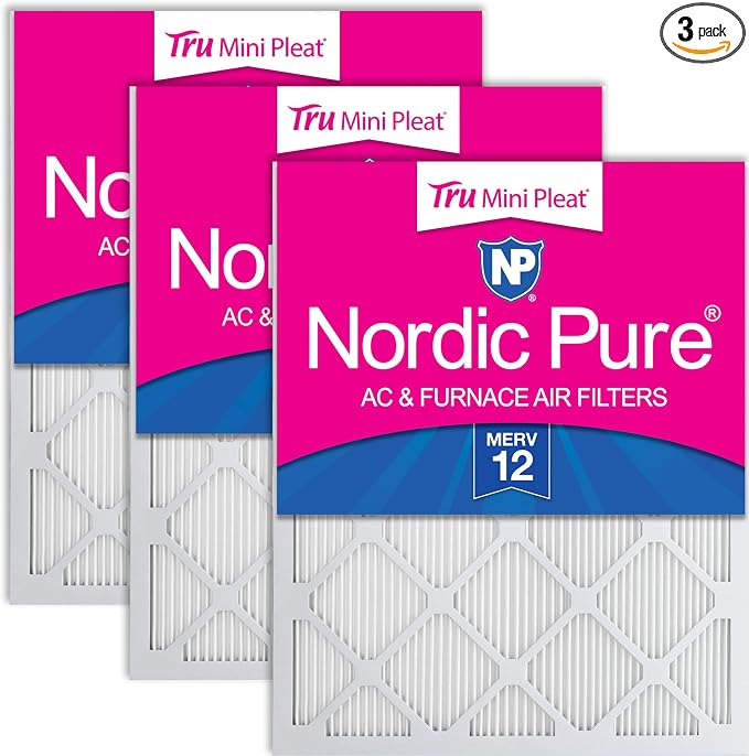 14x24x1 (Actual Size: 13 3/8 x 23 3/8 x 3/4) Tru Mini Pleat MERV 12 AC Furnace Air Filters – 2.5X More Media for