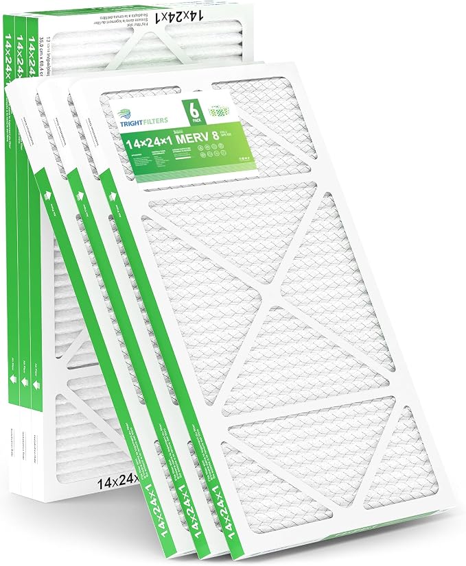 14x24x1 Air Filter 6 Pack, Durable MERV 8 Pleated Home HVAC AC Furnace Filters, Lightweight Compact Air Conditioner Filter