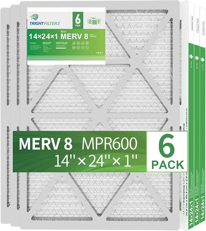 14x24x1 Air Filter 6 Pack, Durable MERV 8 Pleated Home HVAC AC Furnace Filters, Lightweight Compact Air Conditioner Filter
