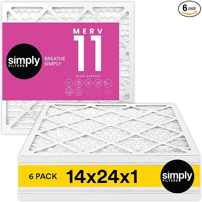 14x24x1 Air Filter, Merv 11, 6 Pack, For Home AC Furnace & HVAC (Actual Size: 13.75"x23.75"x0.75") DUST, Pet, &