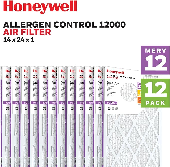 14x24x1 MERV 12 Electrostatic Pleated HVAC AC Furnace Air Filter (12-Pack) | Replacement Filter for Home Use | Made in USA