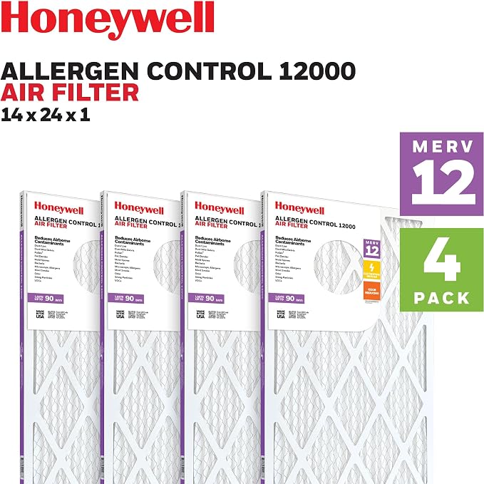 14x24x1 MERV 12 Electrostatic Pleated HVAC AC Furnace Air Filter (4-Pack) | Replacement Filter for Home Use |, alternate view