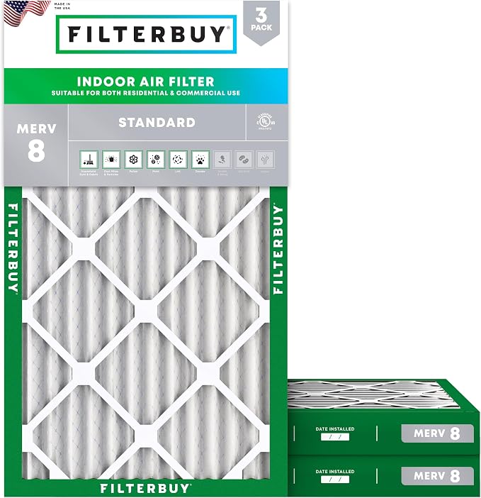 14x24x2 Air Filter MERV 8 Essential Dust & Allergy Defense (3-Pack), Electrostatic Pleated HVAC AC Furnace