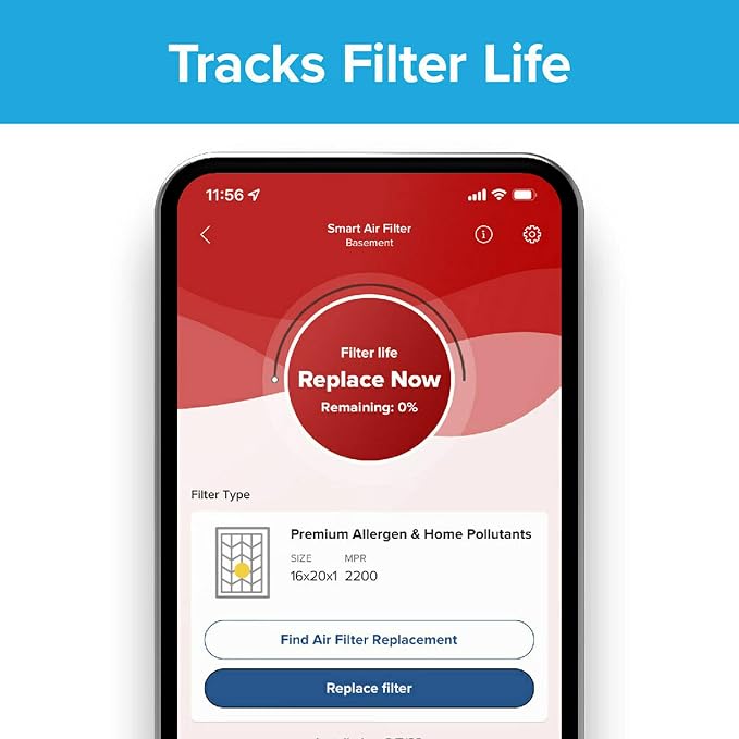14x25x1 AC Furnace SMART Air Filter, MERV 12, MPR 1500, Track Filter Life With Bluetooth Enabled Sensor, CERTIFIED asthma &