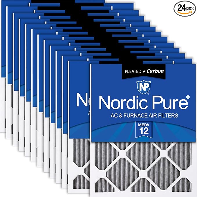 14x25x1 (Actual Size: 13 1/2 x 24 1/2 x 3/4) Furnace Air Filters MERV 12 Pleated Plus Carbon 24 Pack, product image