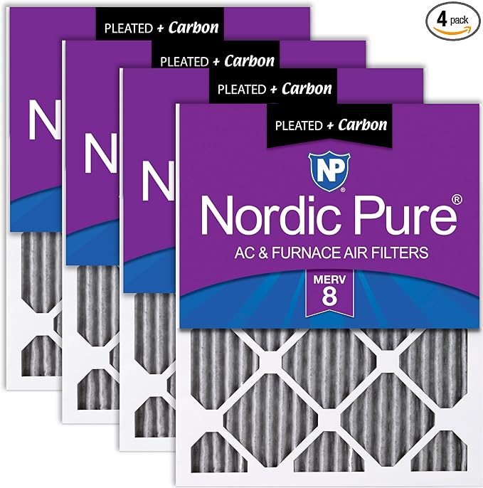 14x25x1 (Actual Size: 13 1/2 x 24 1/2 x 3/4) Furnace Air Filters MERV 8 Pleated Plus Carbon 4 Pack