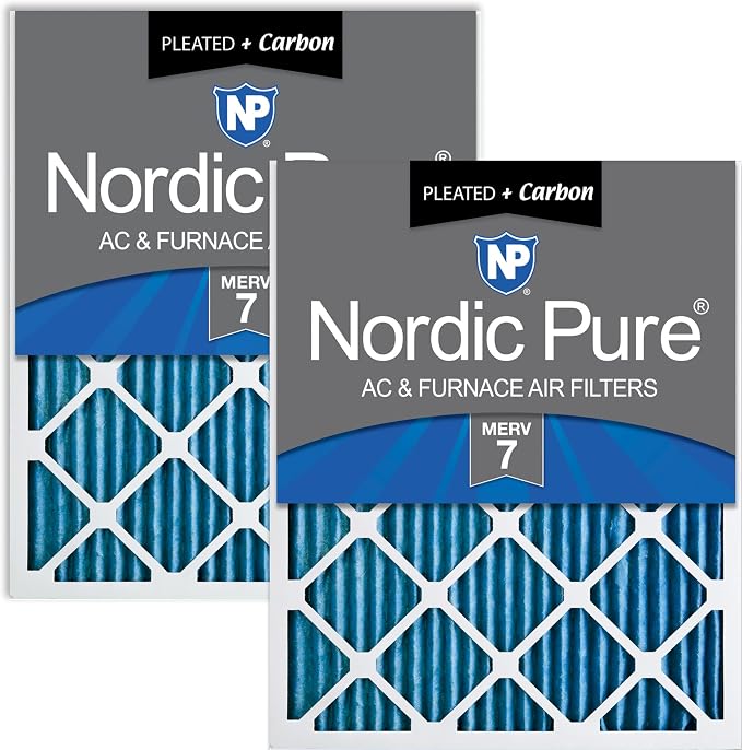 14x25x1 (Actual Size: 13 1/2 x 24 1/2 x 3/4) Pleated Air Filters MERV 7 Plus Carbon 2 Pack, product image