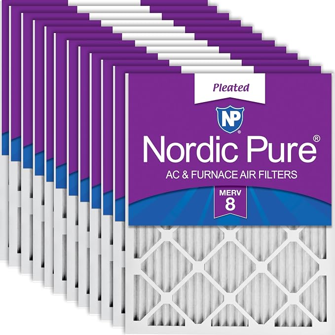 14x25x1 (Actual Size: 13 1/2 x 24 1/2 x 3/4) Pleated MERV 8 Air Filters 12 Pack, product image