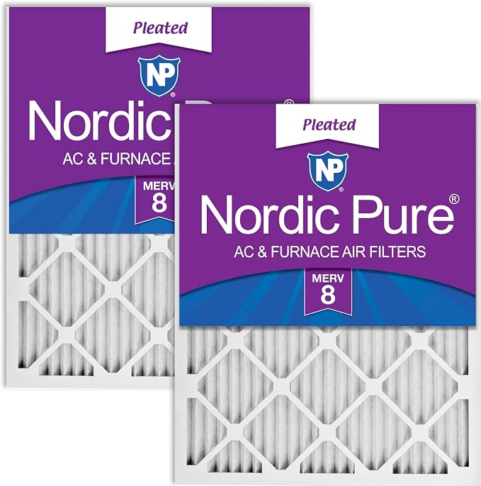 14x25x1 (Actual Size: 13 1/2 x 24 1/2 x 3/4) Pleated MERV 8 Air Filters 2 Pack, product image