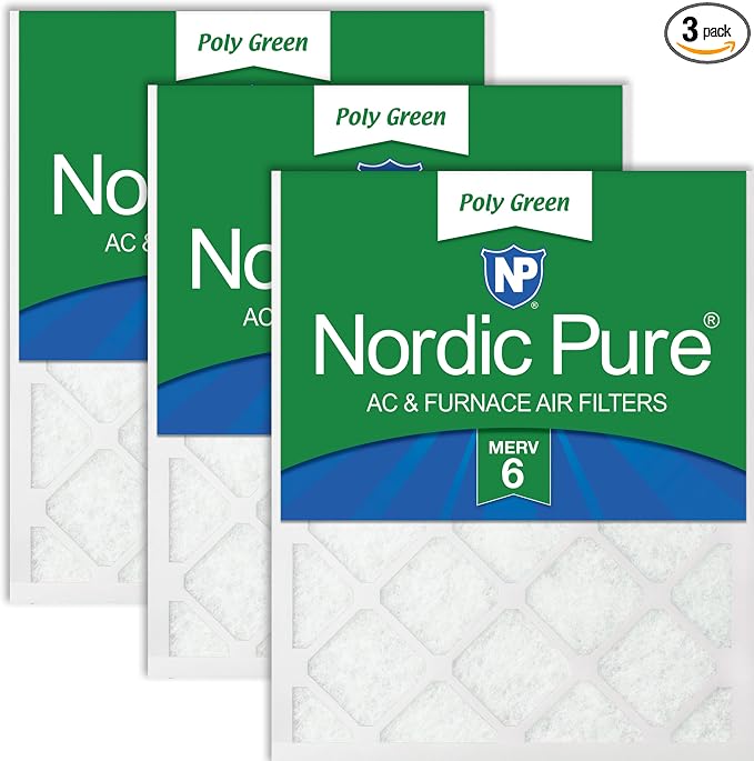 14x25x1 (Actual Size: 13 1/2 x 24 1/2 x 3/4) Poly Green MERV 6 AC Furnace Air Filters – Reduces Dust, Pollen