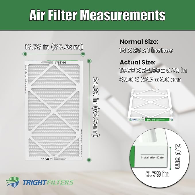 14x25x1 Air Filter 4 Pack, Durable MERV 8 Pleated Home HVAC AC Furnace Filters, alternate product view 2