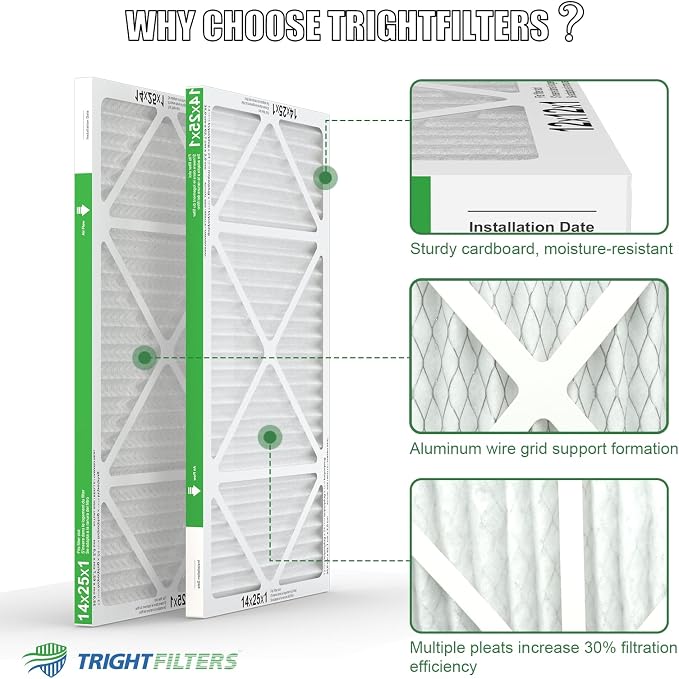 14x25x1 Air Filter 4 Pack, Durable MERV 8 Pleated Home HVAC AC Furnace Filters, alternate product view 3