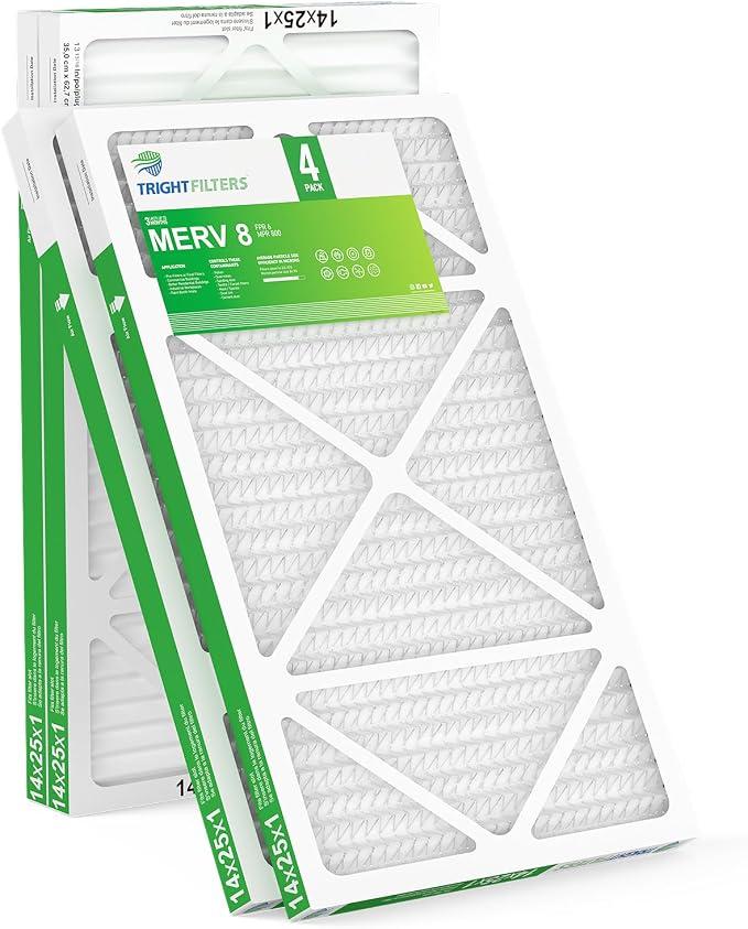 14x25x1 Air Filter 4 Pack, Durable MERV 8 Pleated Home HVAC AC Furnace Filters, alternate product view 8