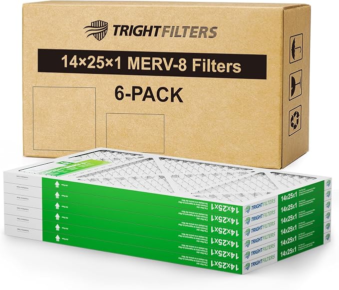 14x25x1 Air Filter 6 Pack, Durable MERV 8 Pleated Home HVAC AC Furnace Filters, Lightweight Compact Air Conditioner Filter
