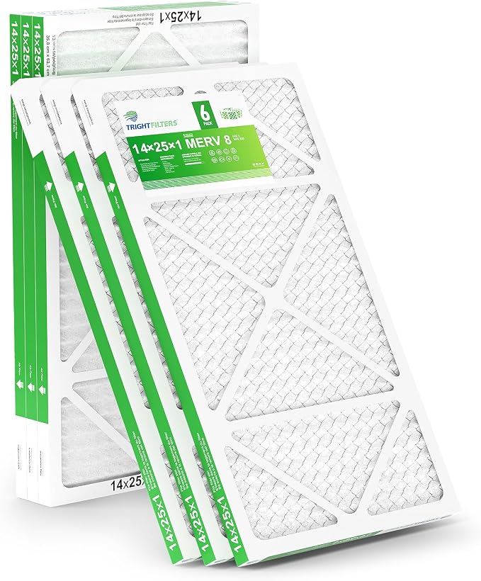 14x25x1 Air Filter 6 Pack, Durable MERV 8 Pleated Home HVAC AC Furnace Filters, Lightweight Compact Air Conditioner Filter