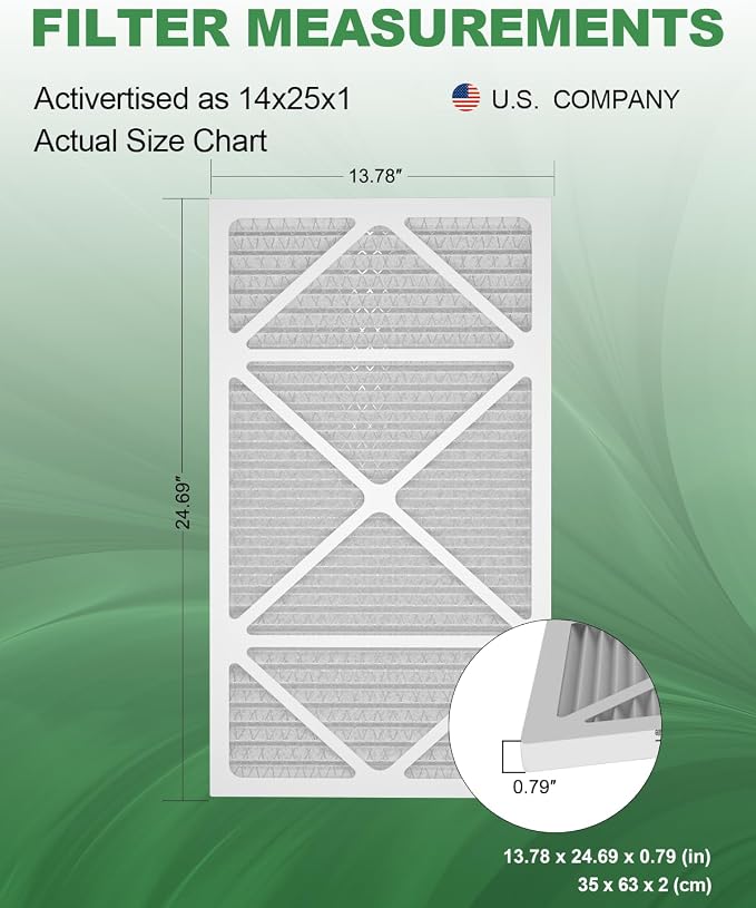 14x25x1 Air Filter 6 Pack, Durable MERV 8 Pleated Home HVAC AC Furnace Filters, Lightweight Compact Air Conditioner Filter