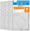 14x25x1 Air Filter MERV 11 4-Pack, Electrostatic Pleated AC Furnace Air Filter, Captures Dust, Smog & Pet Dander, Actual