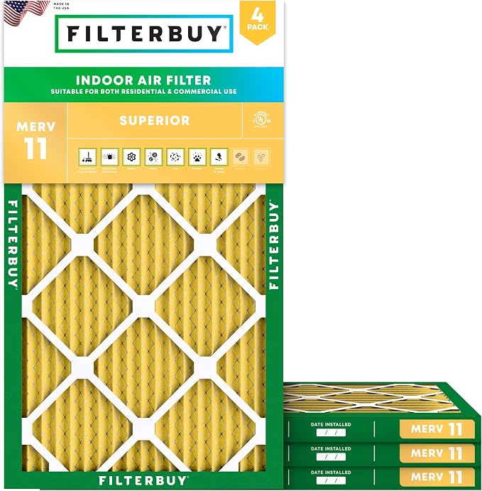 14x28x1 Air Filter MERV 11 Superior Pet & Allergy Defense (4-Pack), Electrostatic Pleated HVAC AC Furnace Filters Replacement