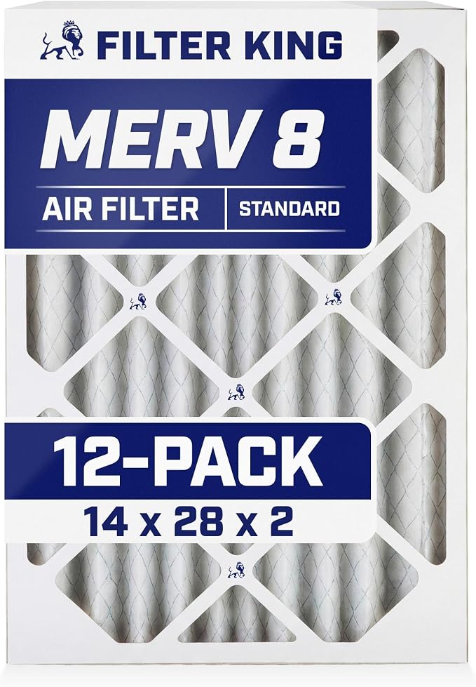 14x28x2 Air Filter (MERV 8) (12-Pack) Dust & Allergy Control AC Furnace Filters, MADE IN USA, HVAC, Pleated, product image